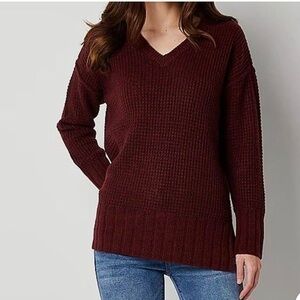 a.n.a. Women’s V-Neck Long Sleeve Burgundy Pullover Sweater Size Medium
